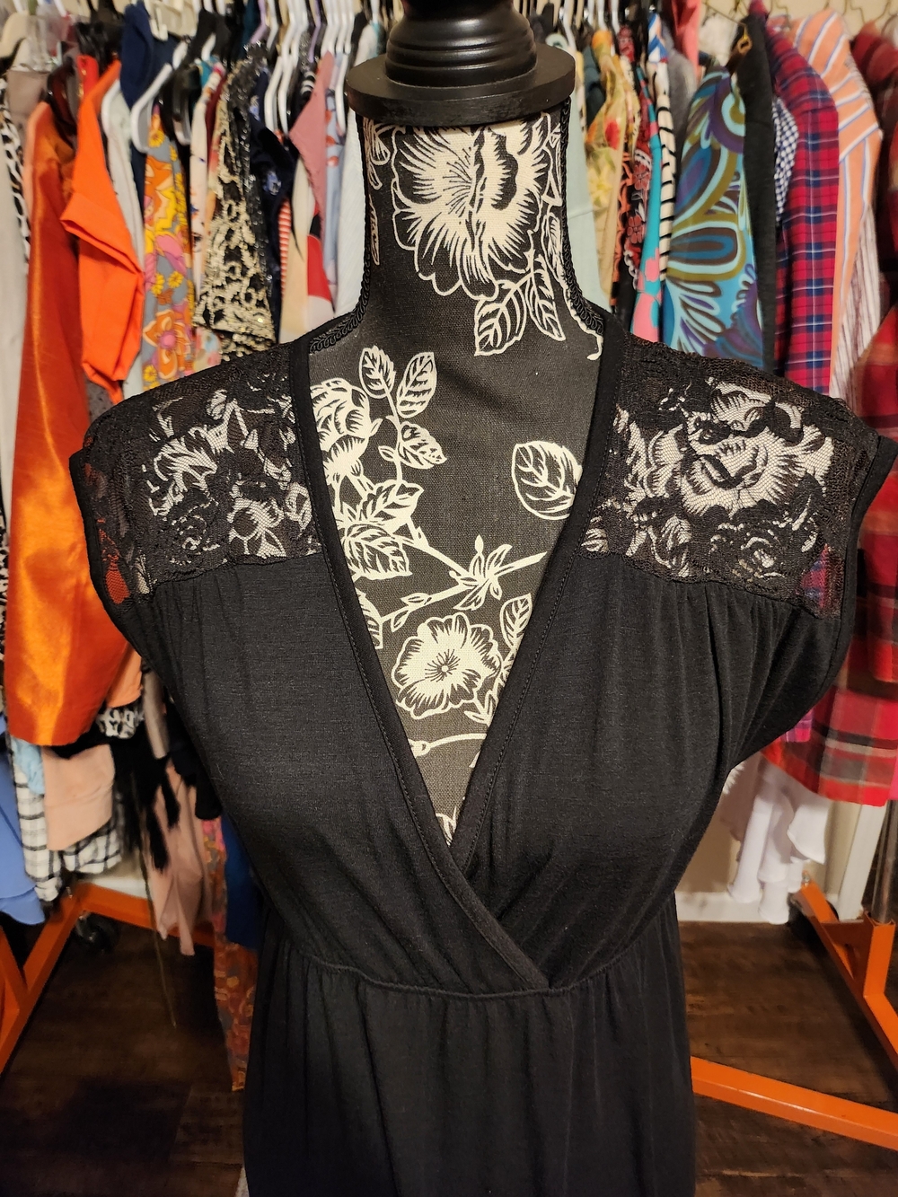 Black Lace Yoke Surplice Maxi Dress - Picture 2 of 5